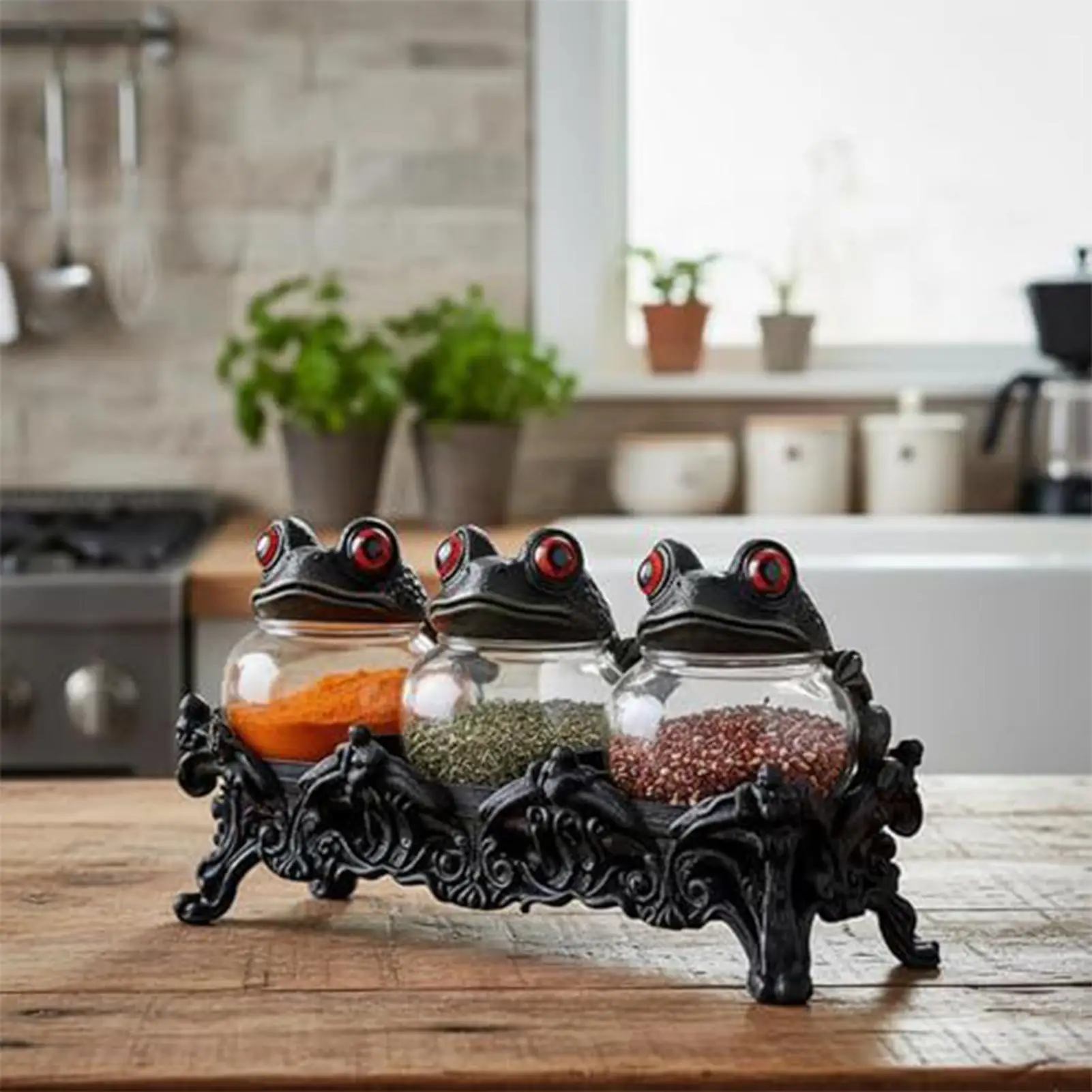 Glass Seasoning Jars With Lids Frog Design Apothecary Candy Organization Salt Container For Kitchen Pantry Cabinet Counter Food