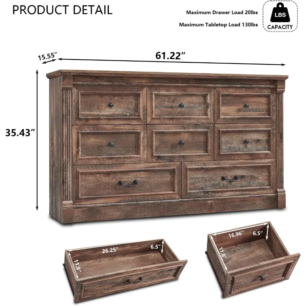 Drawers Dresser for Bedroom, Large Storage Dressers Organizer w/Two Different Drawer Sizes for Bedroom, Living Room， Dresser