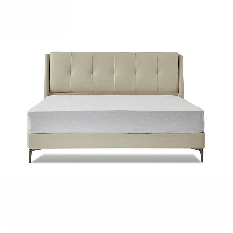 

Genuine leather, double master bedroom soft bag bed, light luxury leather art high-end atmospheric wedding bed