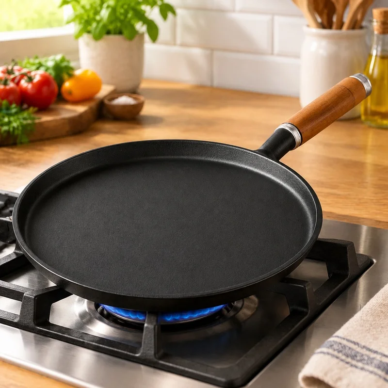 Heavy-Duty Cast Iron Frying Pan for Gas & Induction Stoves, Perfect for Cooking Pancakes, Eggs, Crepes, and Steaks