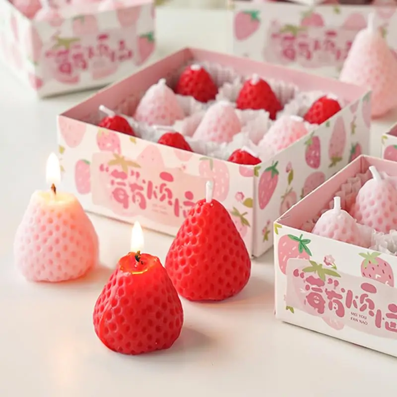 9 Pcs Strawberry-Shaped Scented Candles Candles Home Decoration for Perfect As A Trendy Photo Prop Birthday Party Decorations