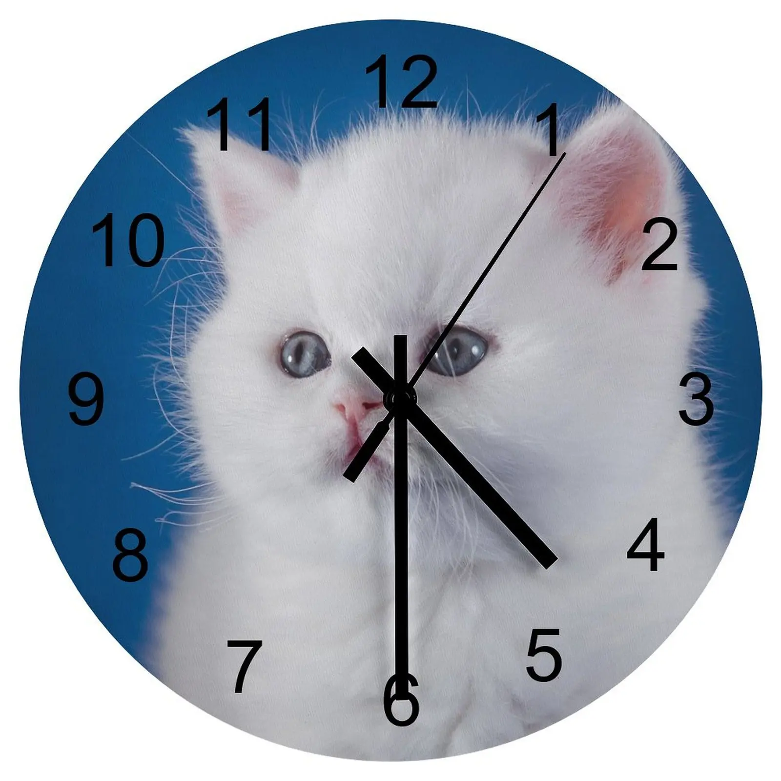 

Nursery Wall Clock White cute kitten Clocks 12 inch Mute Wooden Round Artistic Trend Abstract Home Decor