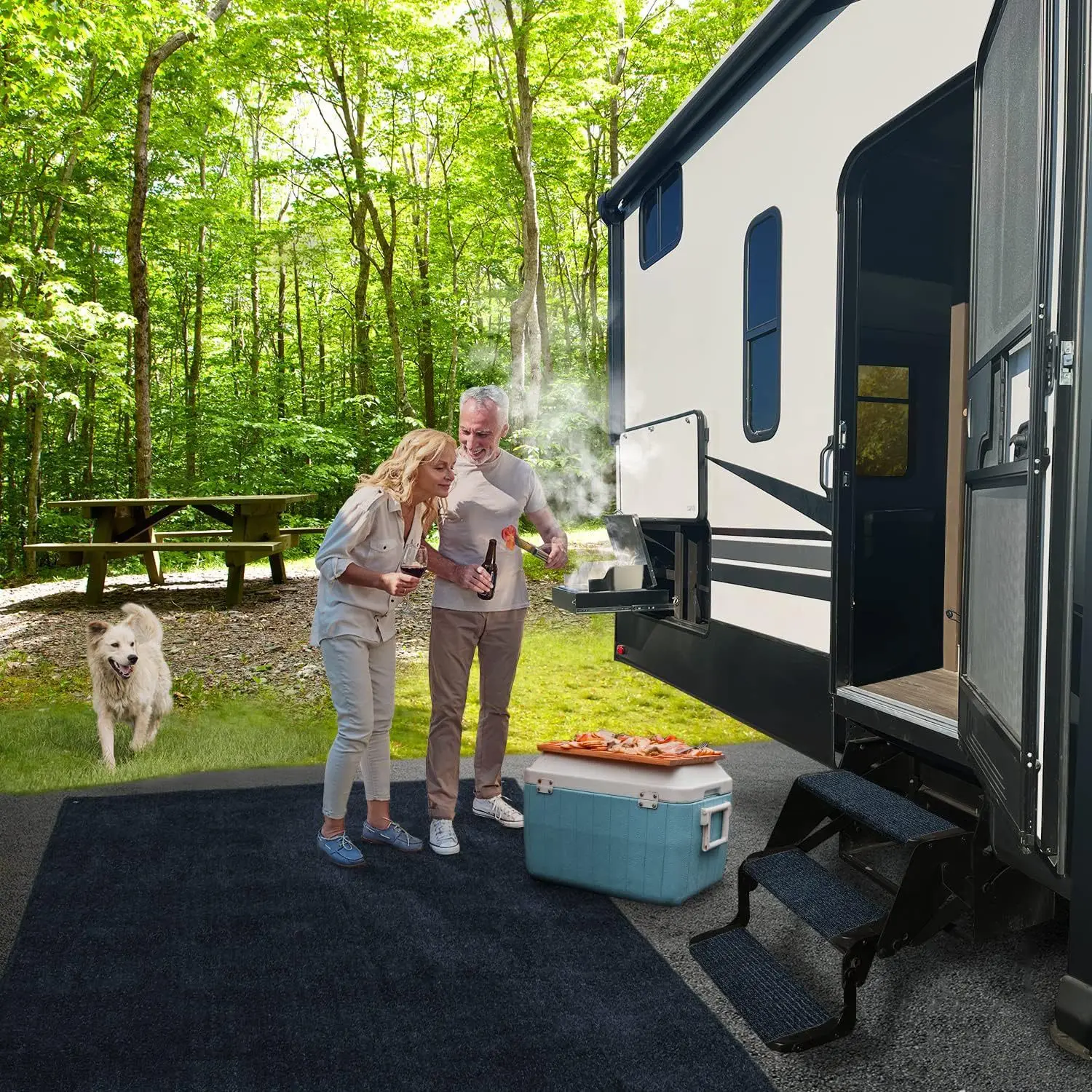 1pc Camper RV Step Protection Mat With Buckle Anti-Slip Adjustable Step Cover Stair Pad For Camping Car Travel Mobile Home