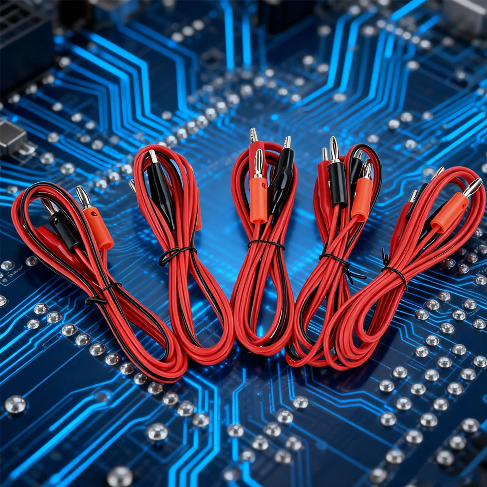 5pcs/lot Alligator Test Lead Clip To AV Banana Plug Connector TO Dual Tester Alligator Clip Probe Cable 1 Meter