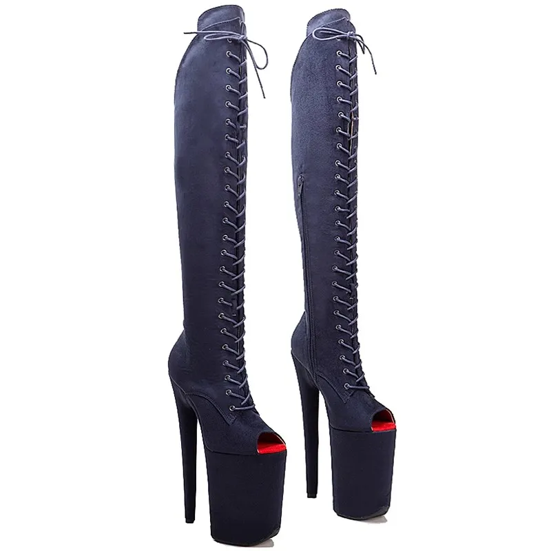 

LAIJIANJINXIA New 23CM/9Inch Suede Upper Women's Platform Party High Heels Modern Knee-High Boots Pole Dance Shoes 042