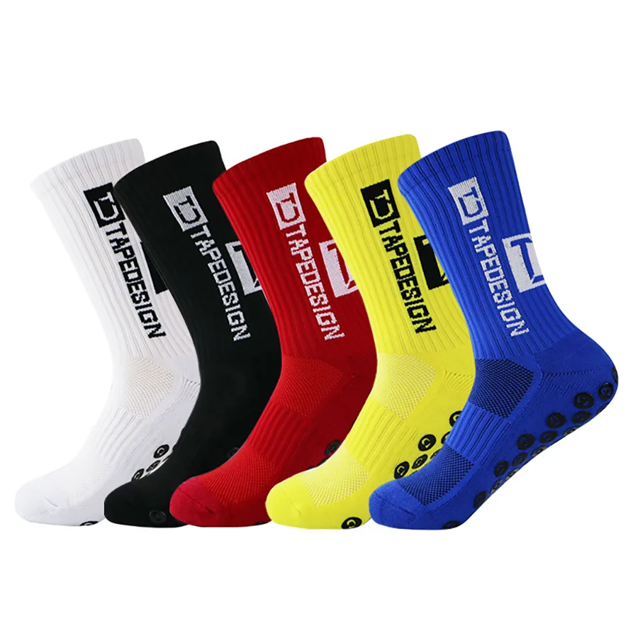 Calcetines de Ciclismo de fútbol para hombre y mujer, medias medianas, parte inferior de toalla de silicona, antideslizantes, para correr, 39-45