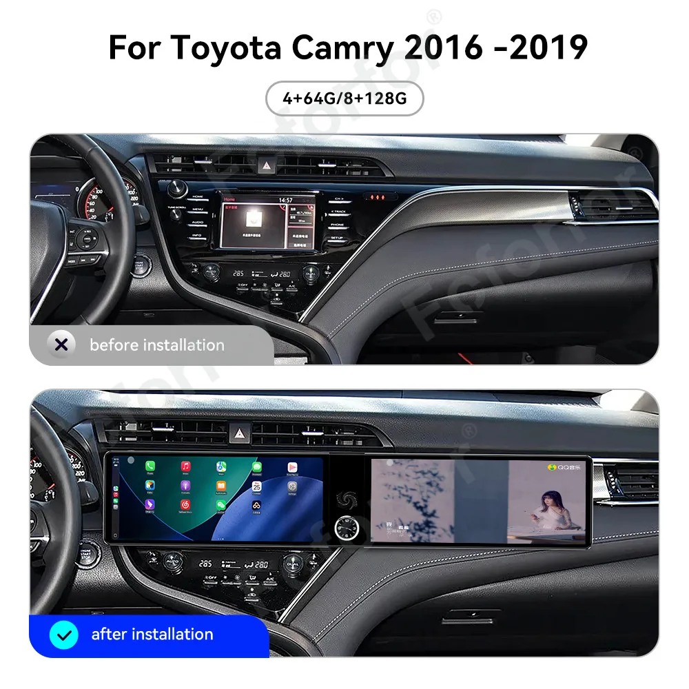 

12.3"Dual Screen Update Android13 Car Radio Carplay GPS Navi Multimedia Player Radio dvd player For Toyota Camry 2016-2019