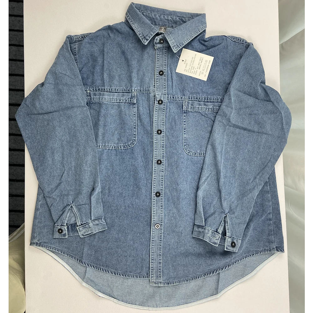 Oversize 85kg Loose Basic Jean Shirts Women Polo Collar Classical Denim Blouses 2023 Spring Fall Pocket Wash Blue Casual Blusas