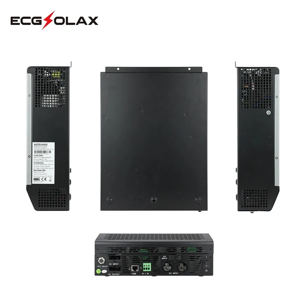 ECGSOLAX 3KVA عاكس شمسي هجين 24 فولت 110 فولت مدمج 50A PWM جهاز التحكم بالشحن بالطاقة الشمسية 2400 واط موجة جيبية نقية عاكس هجين للطاقة الشمسية