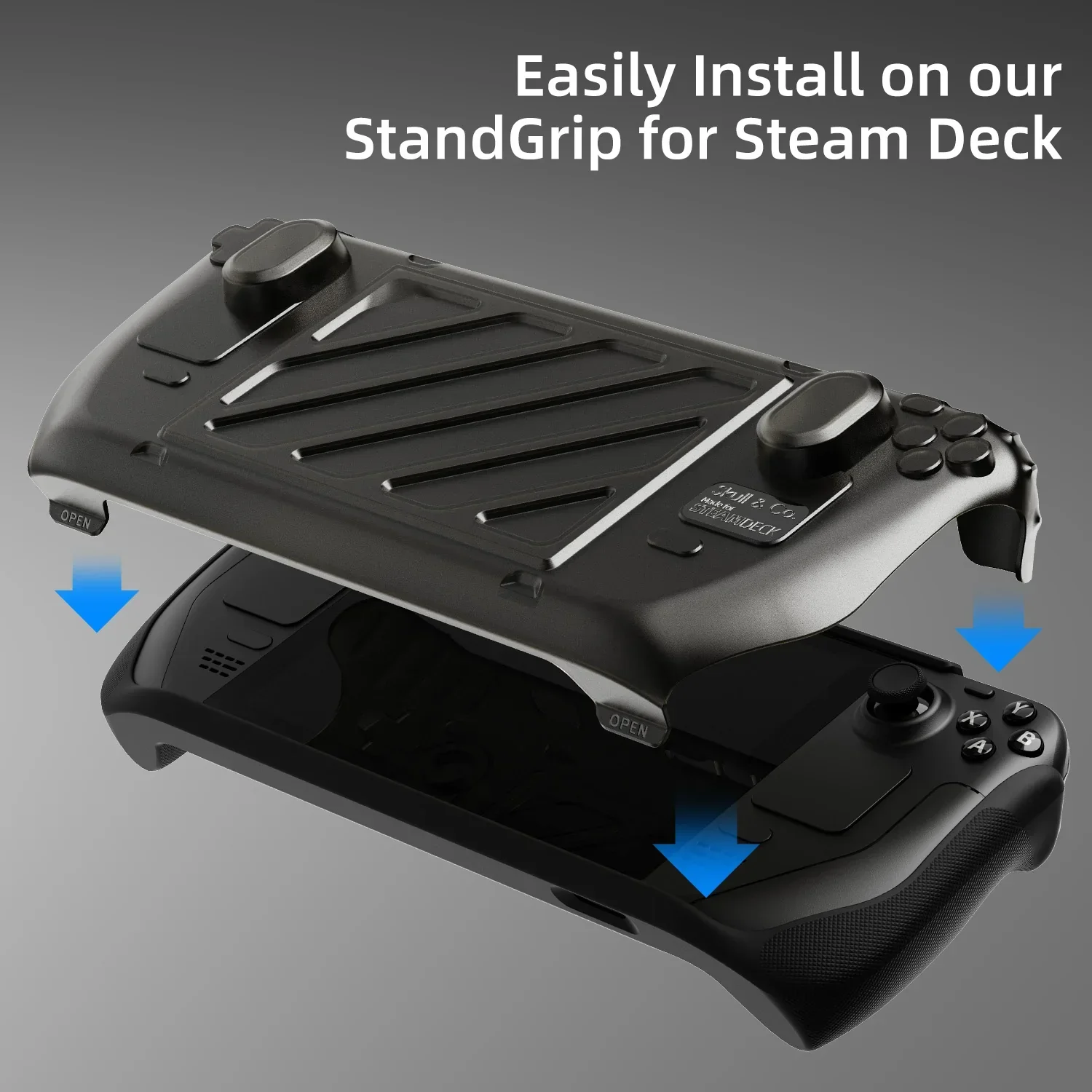 Skull & Co. HardShell ฝาครอบด้านหน้า Bundle GripCase แบบพกพาป้องกันกรณี StandGrip สําหรับ Steam Deck LCD/OLED เกมคอนโซล