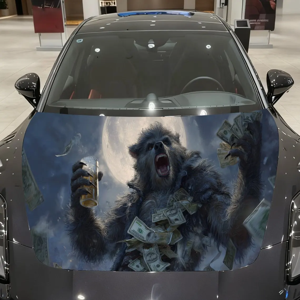 Unique Party Wolf Auto Cover Sticker, Waterproof and Self-adhesive Auto Hood Decal, Auto Vinyl Wraps, Cool Car Exterior Decal, H