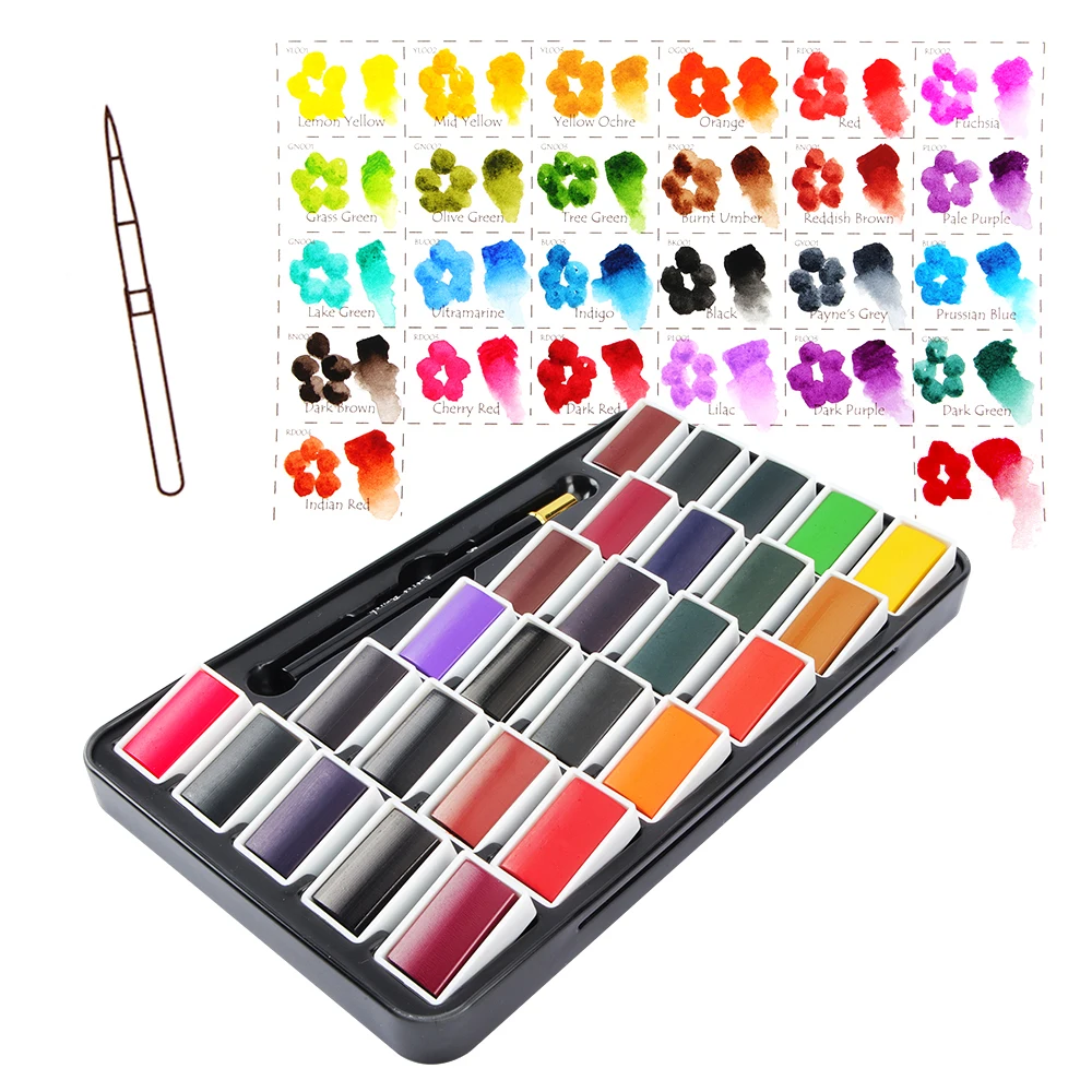 SeamiArt 26 Colors Full Pan Artist Grade Professional Solid Watercolor Tin Box Paint Set for School Art Painting Supplies