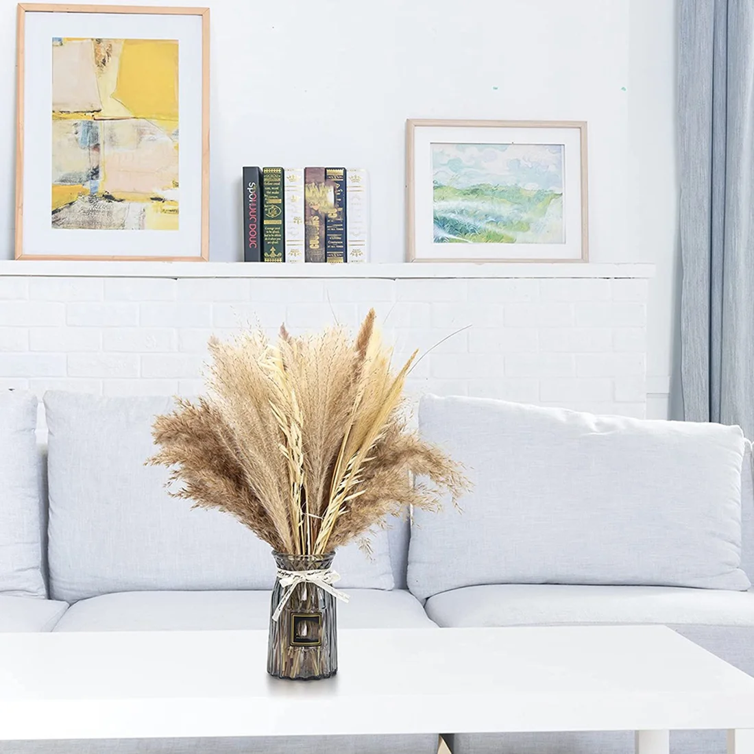 M02K-Natural Dried Pampas Grass,65Pcs Large Pampas Grass Decor Tall,Pompous Grass Wedding Flowers, Boho Pampas