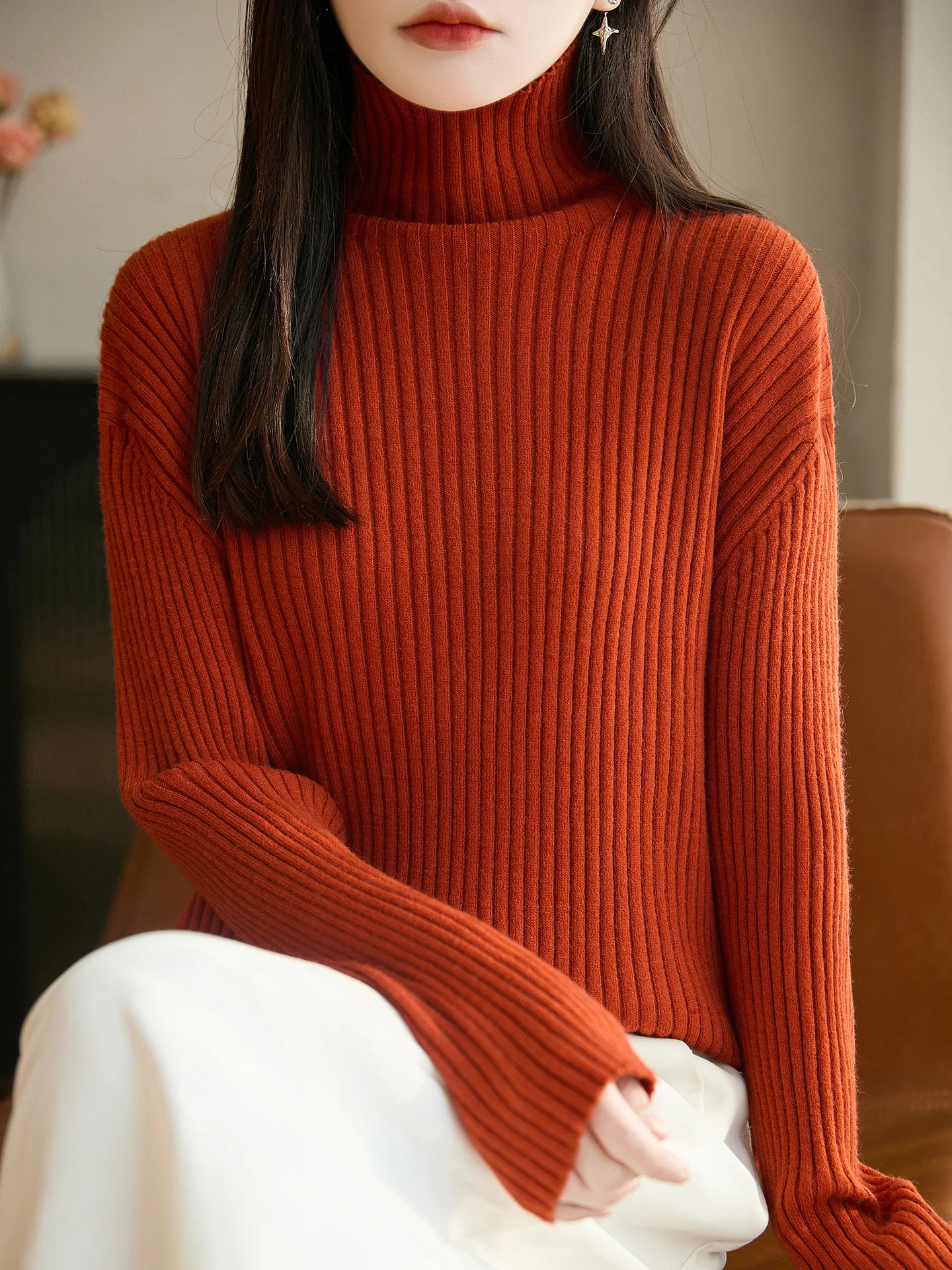 เสื้อสเวตเตอร์ถักคอสูงสำหรับผู้หญิง ให้ความอบอุ่น กระชับสัดส่วน ใส่เป็นเสื้อตัวในได้ รุ่นใหม่ สไตล์ลำลองสำหรับฤดูหนาว ทรงหลวม นุ่ม สวมใส่สบาย แขนยาว