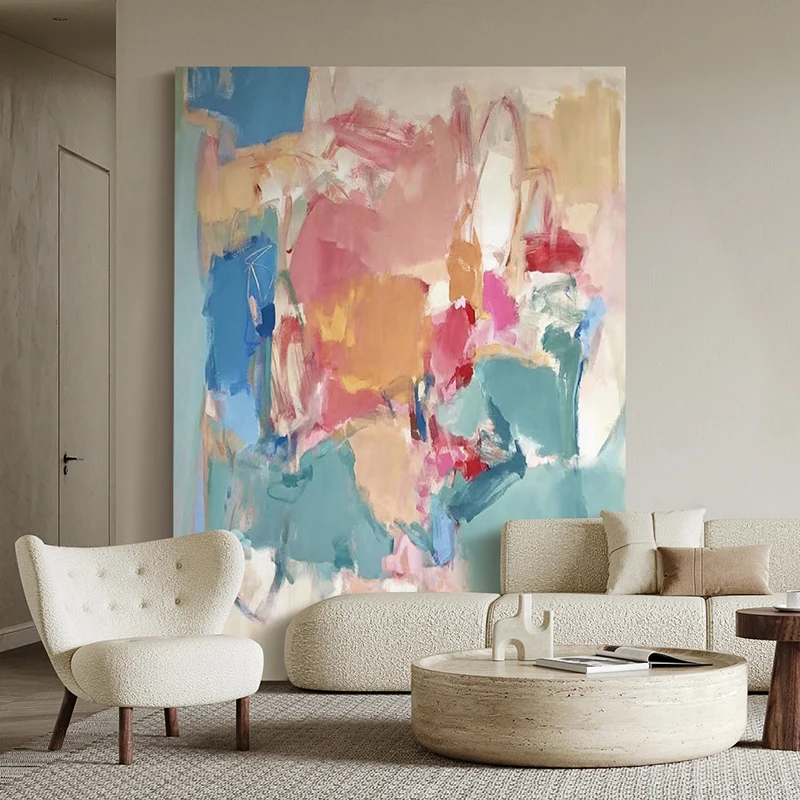 Hand-painted Abstract Oil Painting On Canvas Large Oil Painting Modern Oversize Art Pink Blue Wall Art Korean Style Room Decor