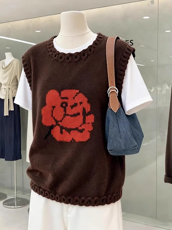 

Женский вязаный винтажный круглый жилет Ne Svel с верхним слоем, дизайн ранней осени, новая тонкая модель с цветочным узором