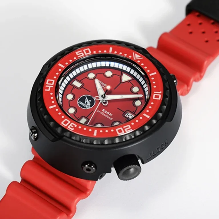 

RDUNAE мужские автоматические часы 52 мм тунец титановые механические наручные часы для дайвера 50ATM водонепроницаемые светящиеся NH35 сапфировый безель красный