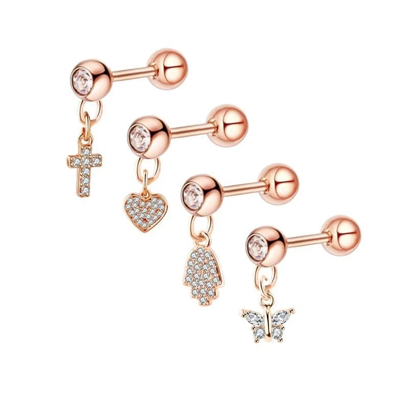New Cross Ear Tragus Piercing Earring Stud Barbell Crystal Cartilage Stud Earring Helix Piercing Daith Jewelry Rook Conch Stud