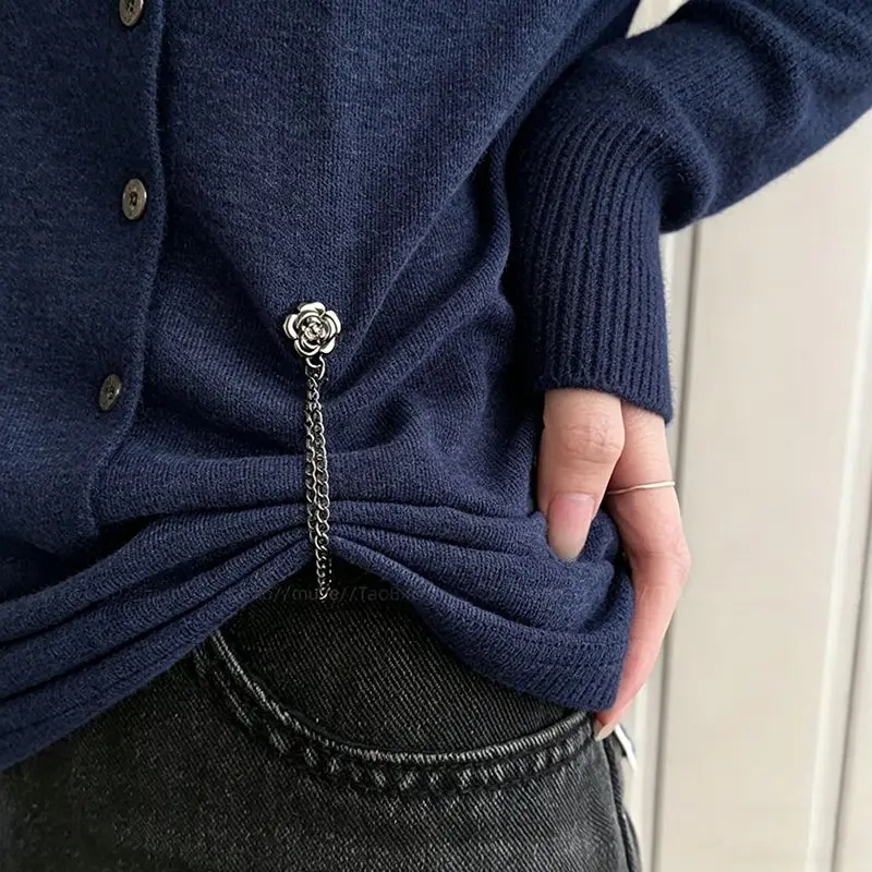 2pc Rose Jeans Button Clips , Vintage Metal Pant Cuff Clips, Adjustable Pants Leg Holder for Rolling Up Denim Trousers Cuffs