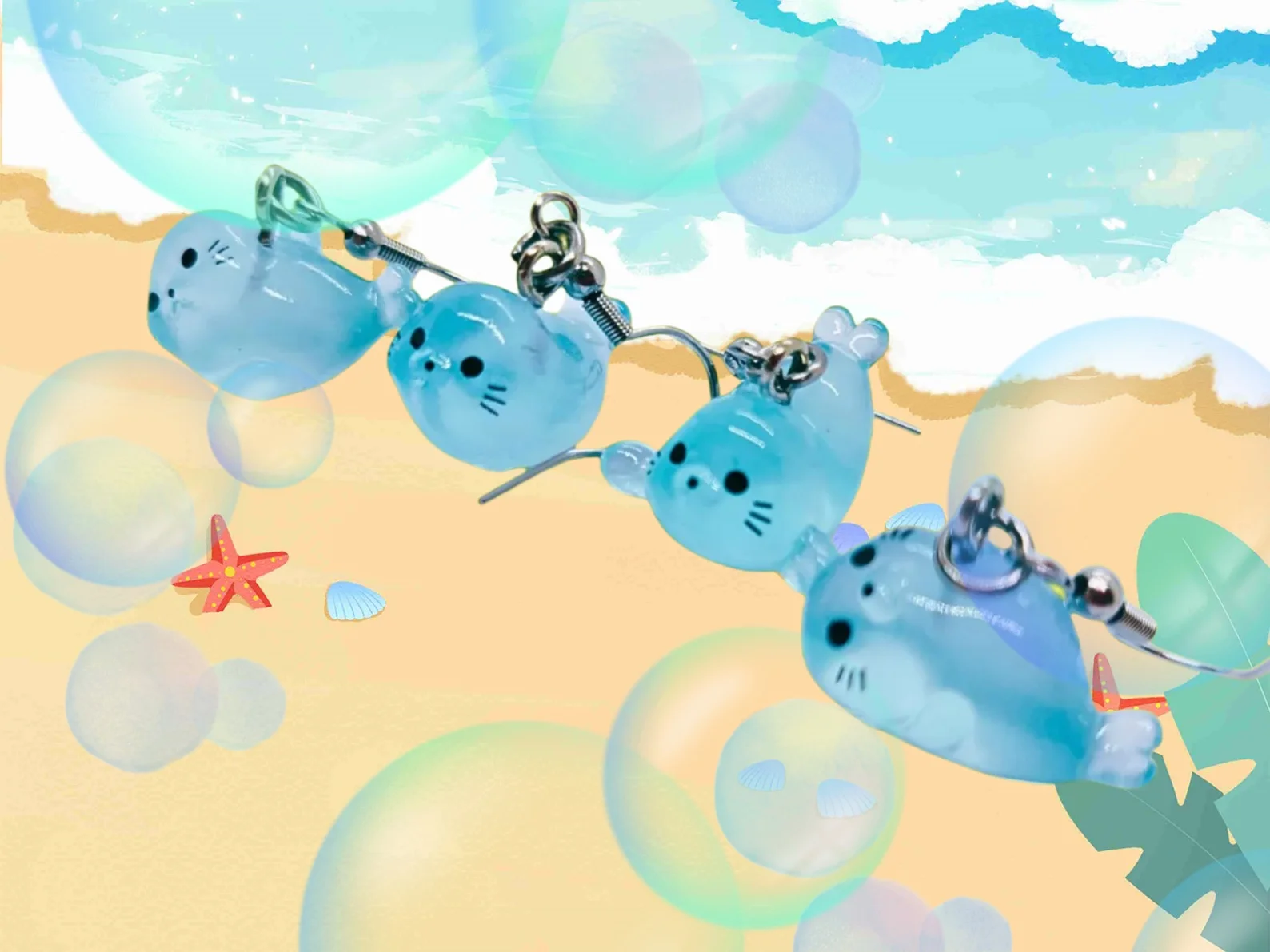 Kawaii Baby Seal Earrings - Micro Arctic Animal Dangle Earrings - Cute Ocean Jewelry Gift Irregular