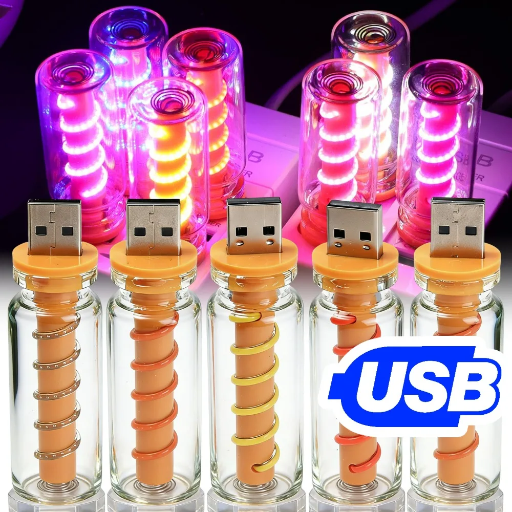 Car Ambient Light USB Atmosphere Lamp LED Spiral Night Light Touch Sensor Auto Interior Decorative Lights Mini Decor Accessories