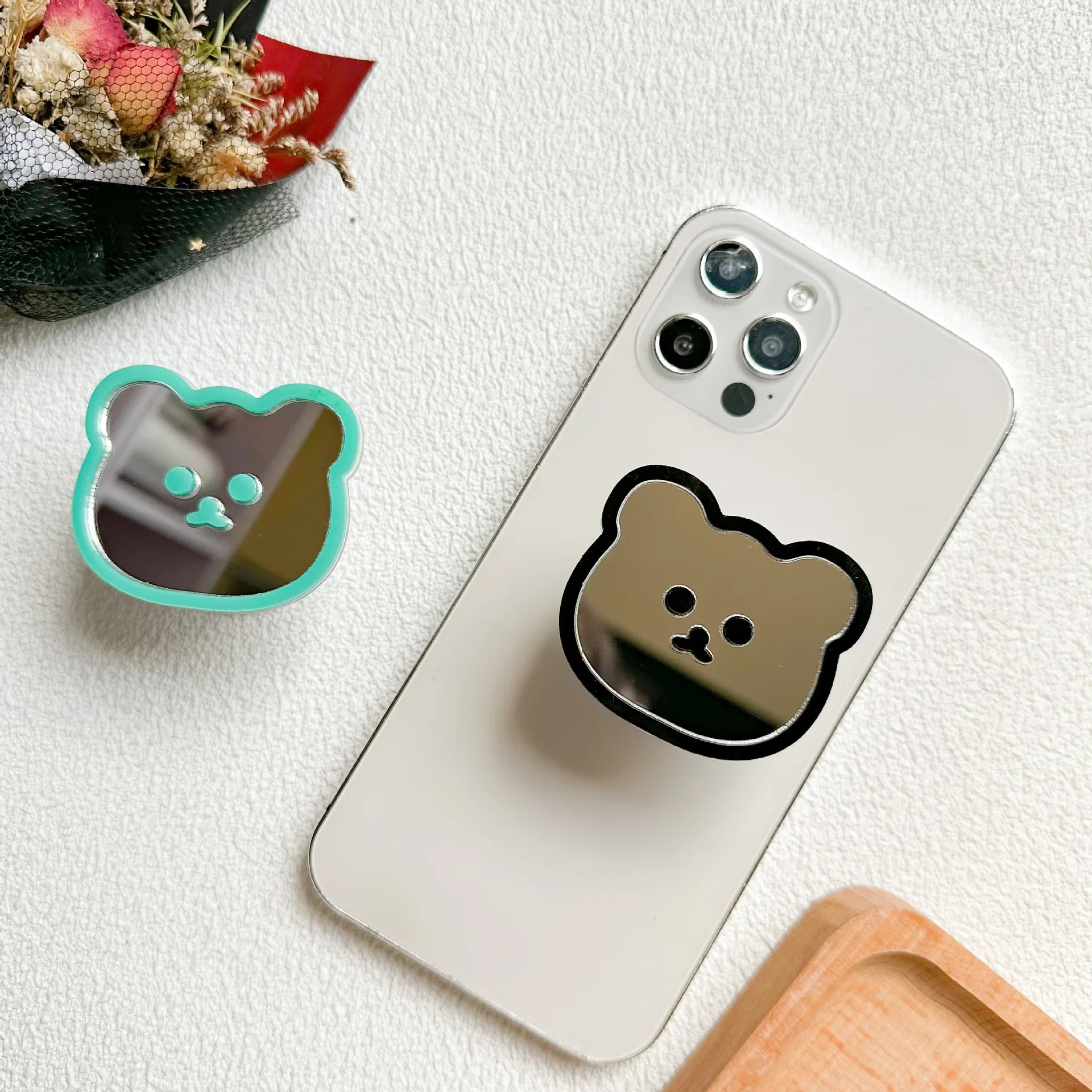 INS Korean Cute Bear Cartoon Grip Tok Phone Holder Griptok Support For iPhone 15 Accessories Mirror Folding Finger Pocket Socket