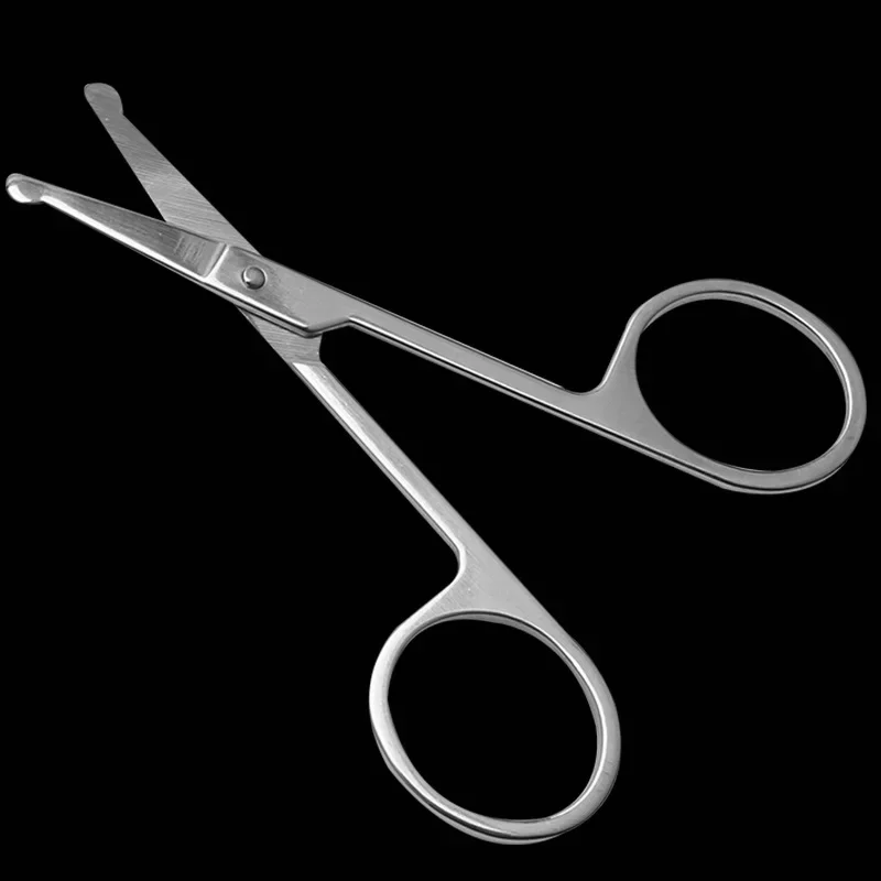 ใหม่ 100% 1 ชิ้น กรรไกรตัดขนจมูก ขนหู ขนหนวด สแตนเลส ขนาด 3.5 นิ้ว แบบพกพา ปลายโค้ง พร้อมหัวตัดแบบปลอดภัย