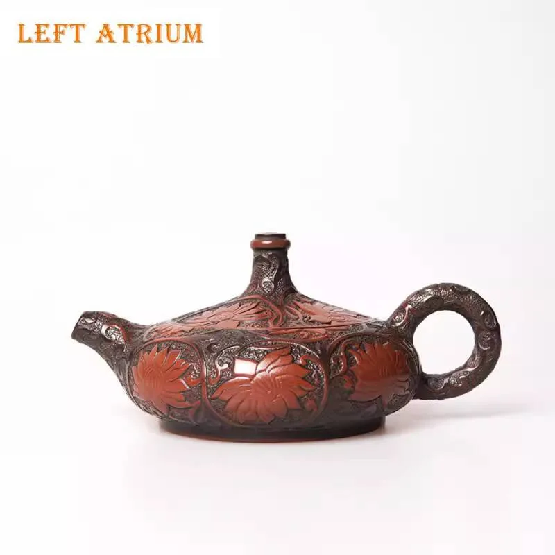 

120 мл ручной резной керамический чайник с лотосом Nixing, чайник для заварки чая в стиле дзен, чайник с ситечком, принадлежности для набора чая, украшение, подарок