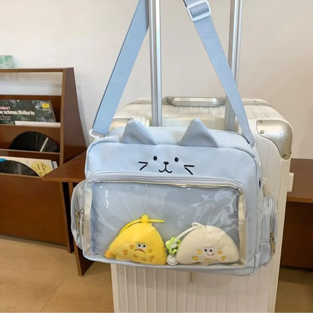 

Portable Y2K Cat Itabag Zipper Bag Nylon Transparent Crossbody Bag Messenger Bag Idol Merchandise Storage Children