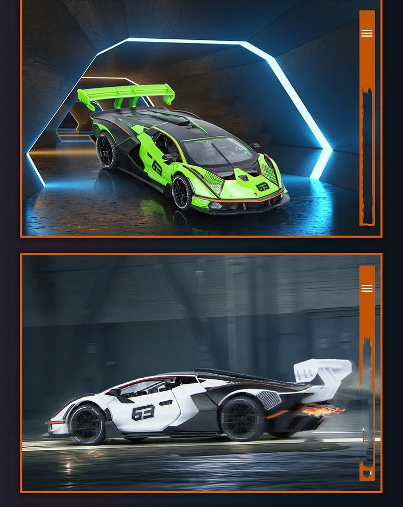 1:32 SCV12 Sports Car 6 Door Pull Back with Sound and Light Toy Model Children's Gift Diecast Alloy Car Model Collectible