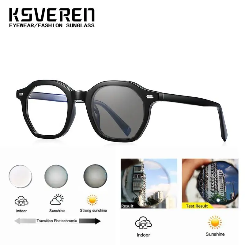 KSVEREN スクエアフォトクロミック老眼鏡女性男性ファッション光学眼鏡処方メガネ老眼コンピュータメガネ