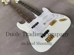 Double Neck guitar Two-neck electric guitar and bass White body rose wood fingerboard shell set gold bridge white guard board