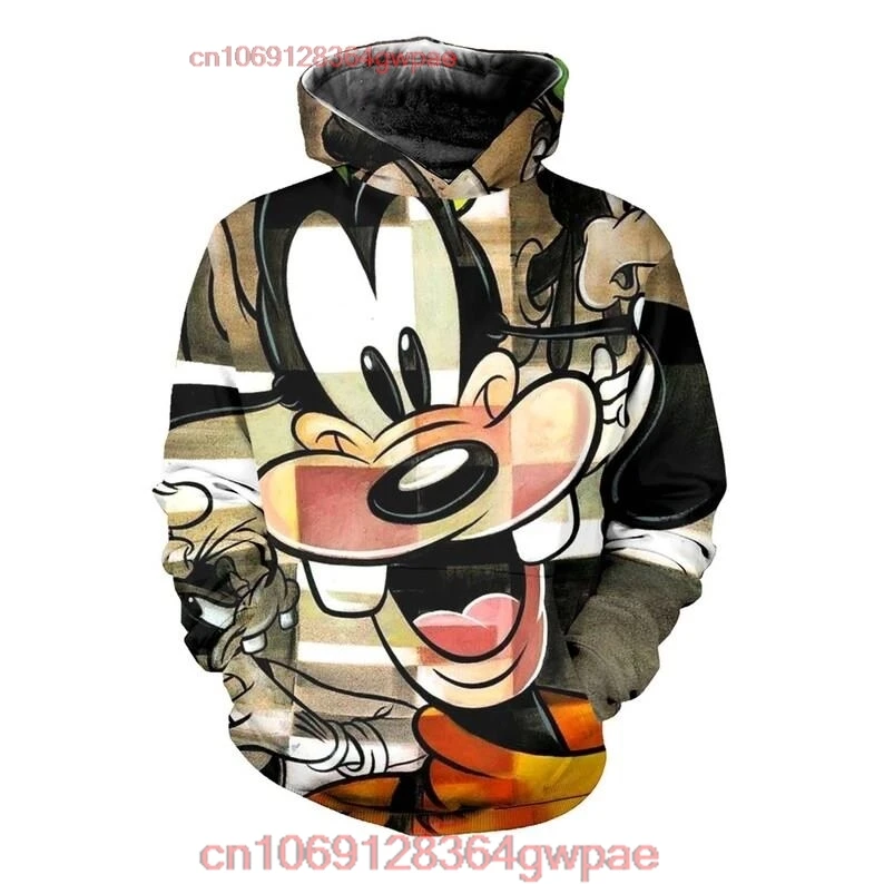 Jaket Tebal Kasual Hoodie 3D Anjing Goofy Disney Baru Hoodie Sweater Pria Gambar Cetak Penuh