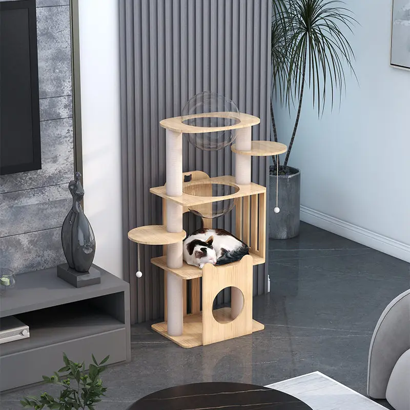 

Climbing Stairs Cat Tower Shelves Luxury Wooden Things Cat Tower Accessories House Towers Bed Rascador De Gatos Pet Supplies