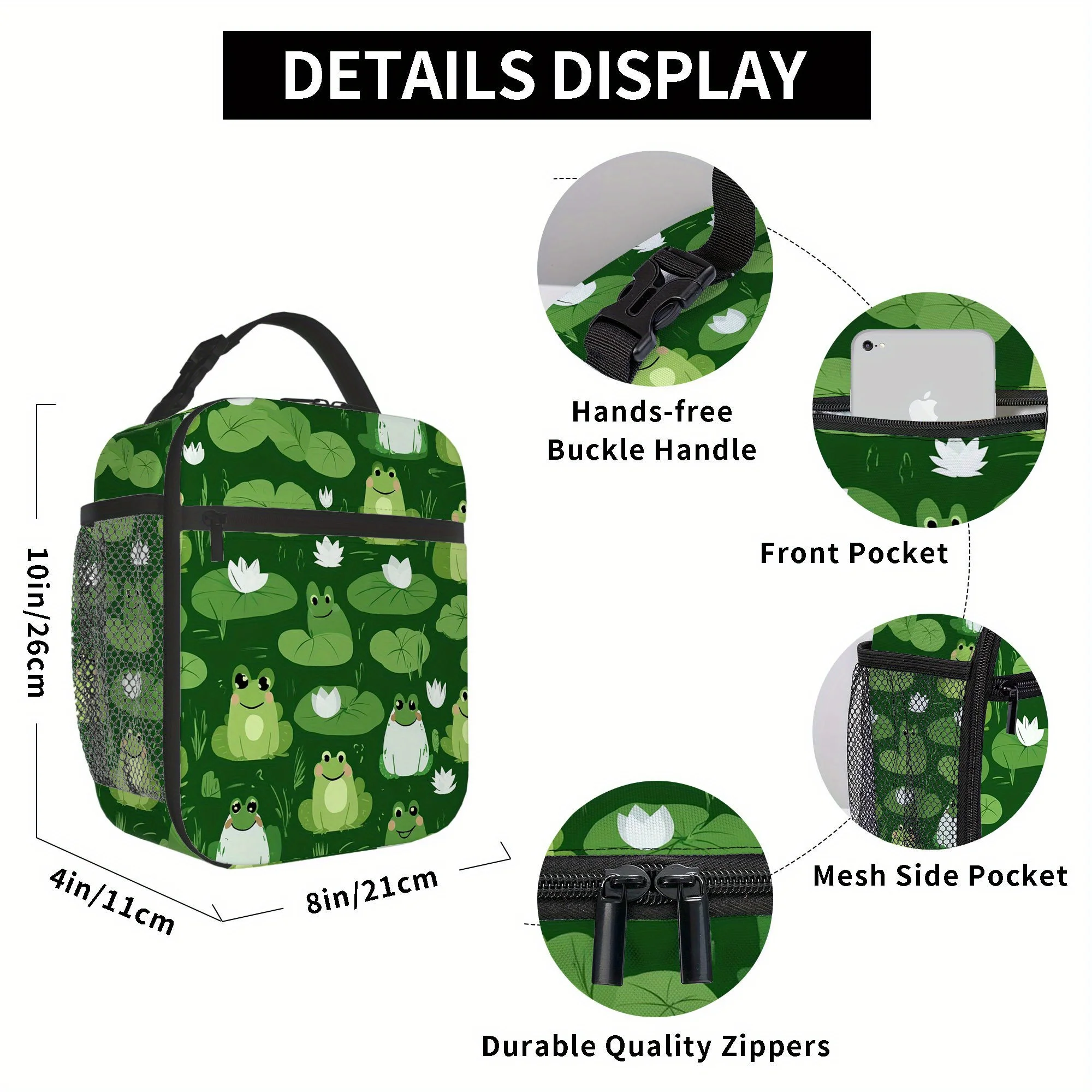 1pc a Thermal Bag Featuring a Design of Frogs on Lily Pads. This Insulated Bag Is Not Intended for Direct Food Contact And Is Id