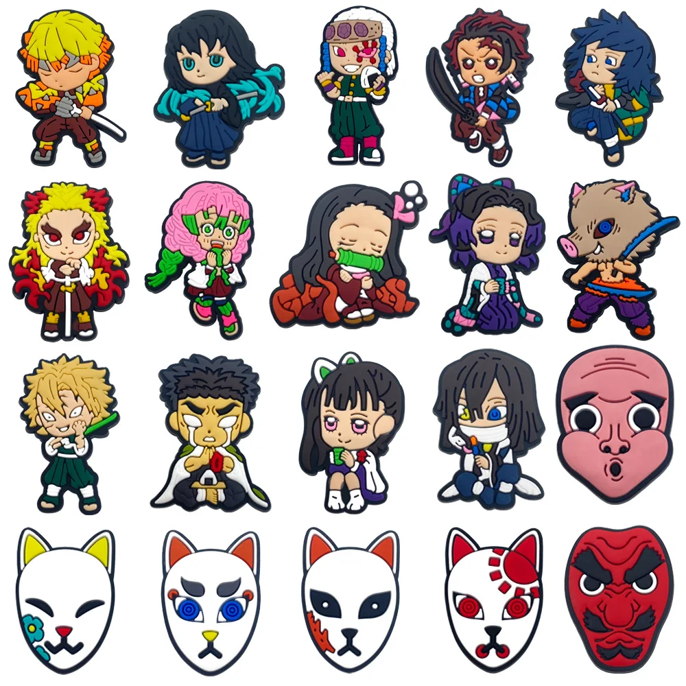 Demon Slayer PVC Shoe Charms Anime Slayer Character Fox Mask Detachable Clog Shoe Decor Gift for Teens Japanese Manga Fans