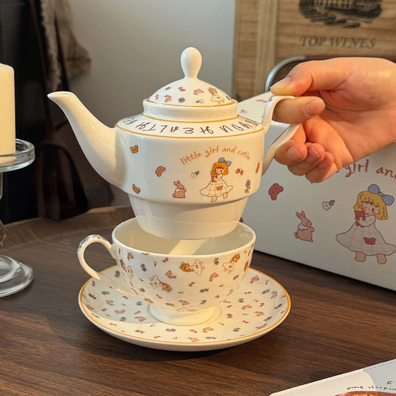 High-end Ceramic Set Teapot Cup Saucer Girls' Teacup Afternoon Tea Tea Set Gift Box.