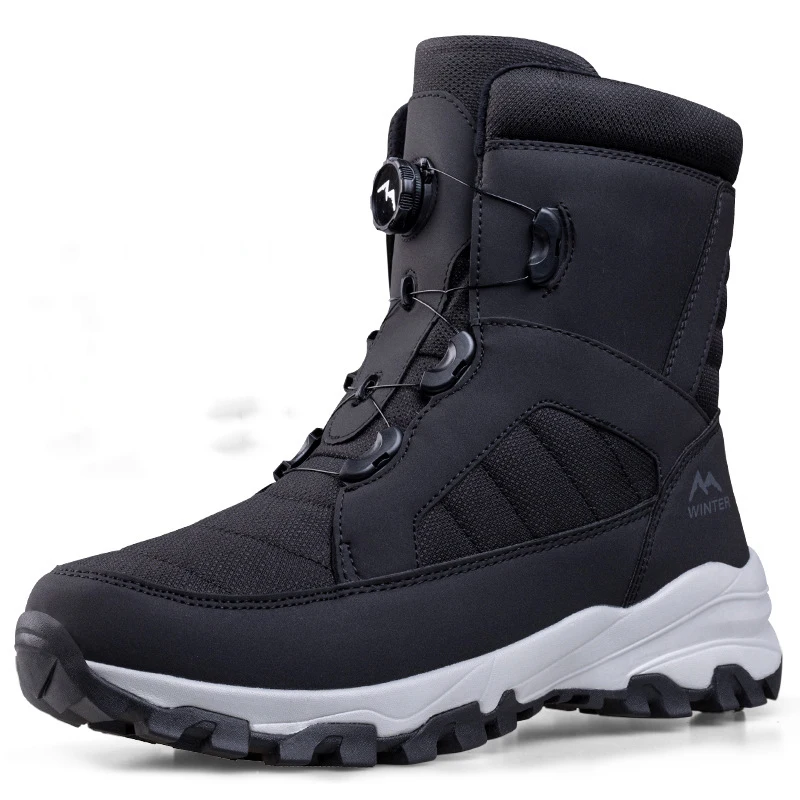 New Rotating Button Men\'s Snow Boots Warm Plush Winter Boots Waterproof Outdoor Hiking Boots Wear Resistant Anti Slip Male Boots