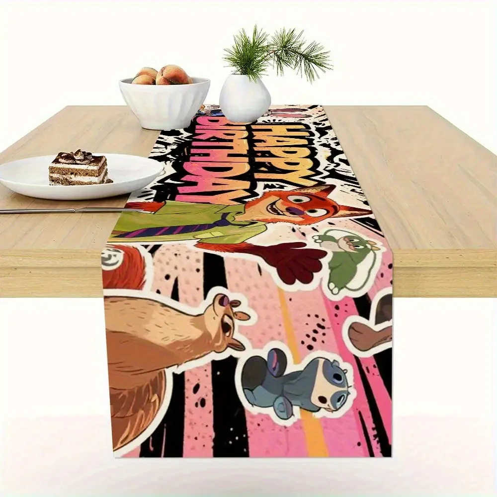 1 Piece Disney Zootopia Officer Judy Hopps and Nick the Fox Happy Birthday Themed Tablecloth, Suitable for Dining Tables, Family Gatherings, Home Decoration