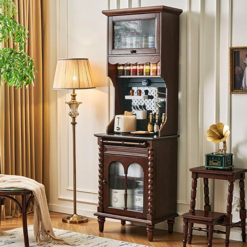 

Retro style all solid wood coffee machine tea cabinet dining side cabinet French integrated storage against the wall living
