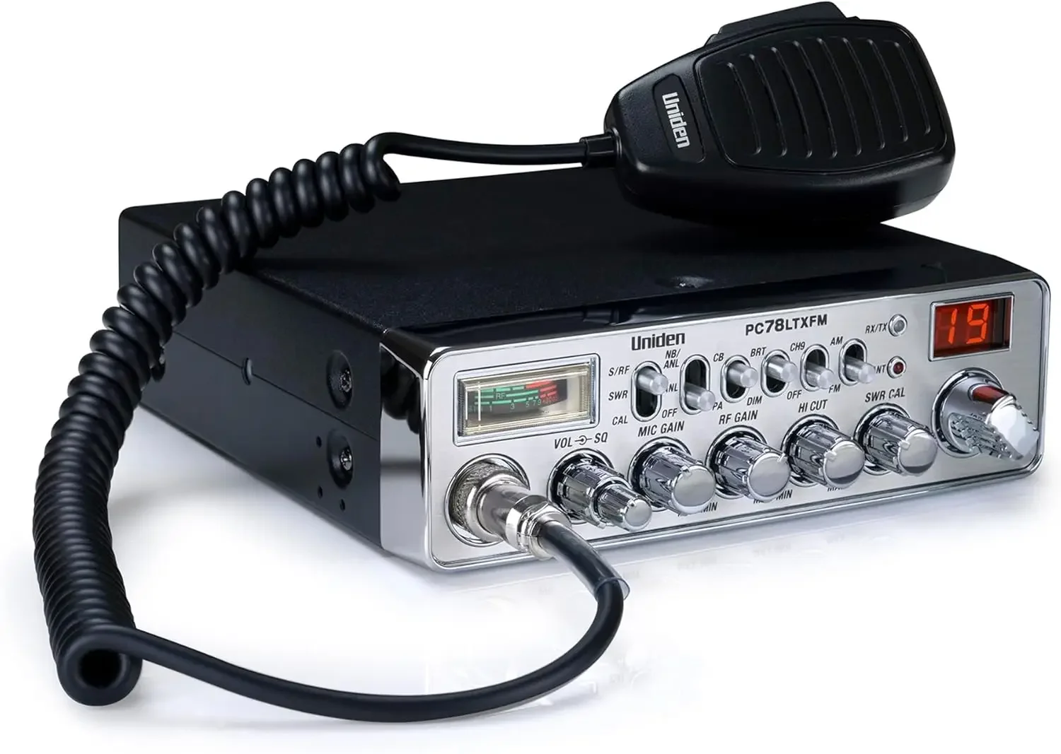 Radio with Dual-Mode AM/FM, Integrated SWR Meter, PA/CB Function, Hi Cut, RF/Mic Gain Control, and Instant Channel 9