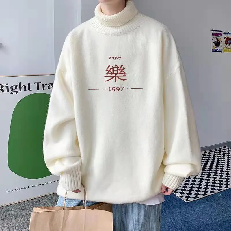 New men's sweater can be turned turtleneck autumn and winter casual all-match comfortable and warm literary fashion knitted top