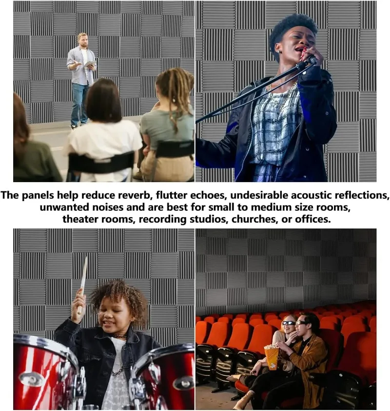 Paneles de espuma acústica para estudio Cuñas Esponja insonorizada Bloqueador de ruido Paneles de pared Azulejos Gris