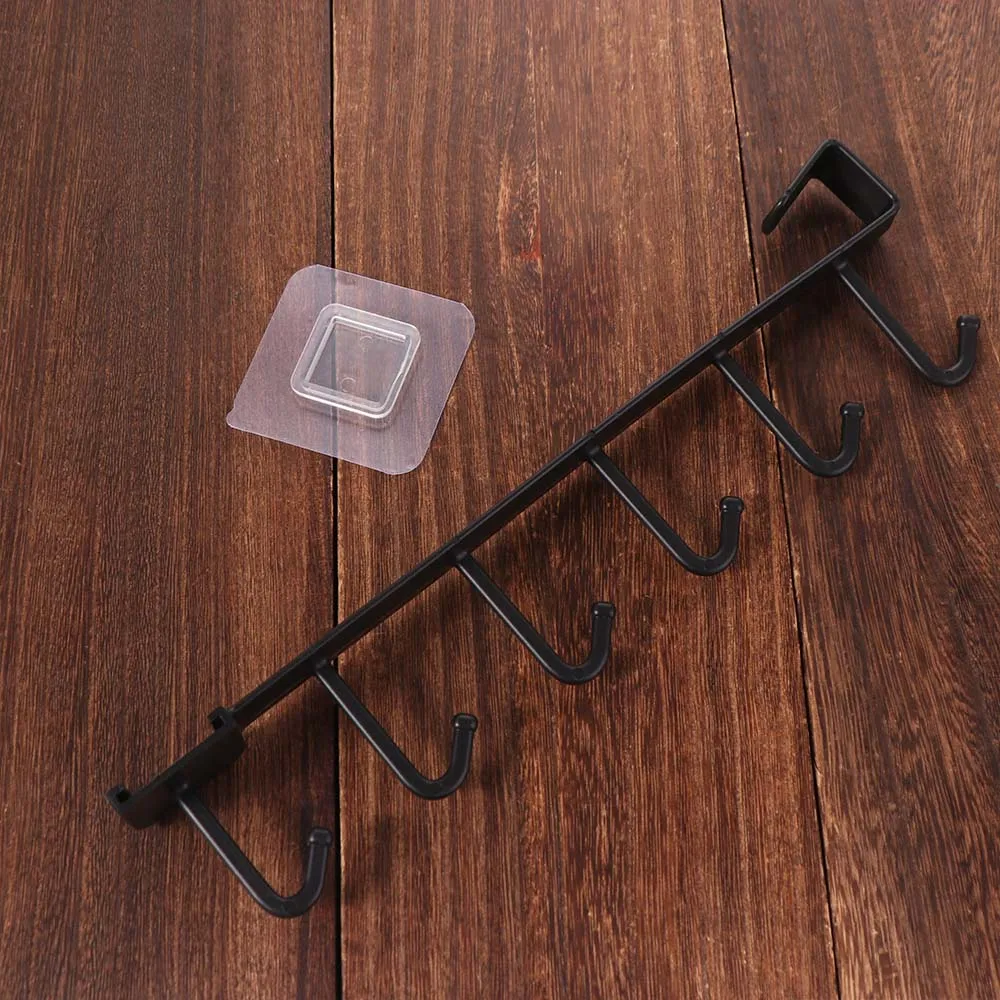 

Creative Cabinet Storage Rack Nail Free Multi-functional Sundries Hook Shelf 6 Hooks Wall-Mounted Mug Cup Hanger Bathroom