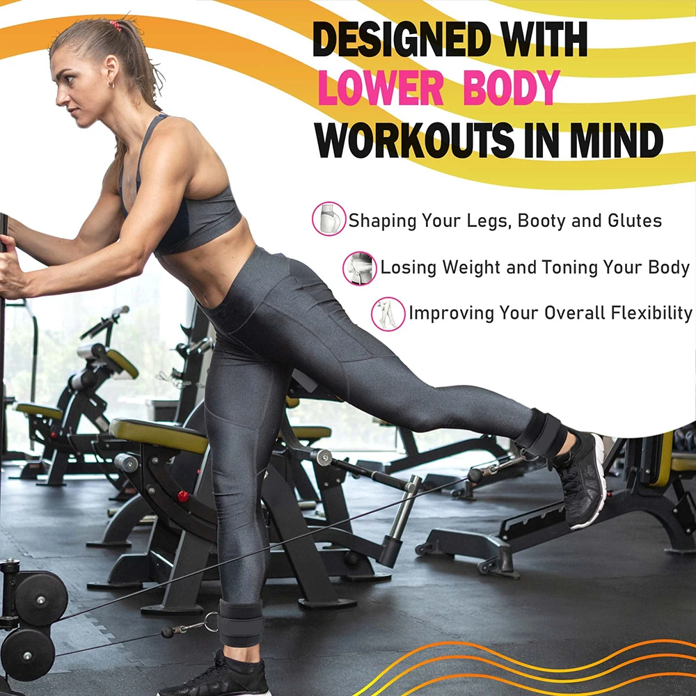 Ankle Strap for Cable Machine Attachments Double D-Ring Adjustable Neoprene Padded Cuffs Gym Ankle Cuff Booty Hip Exercise