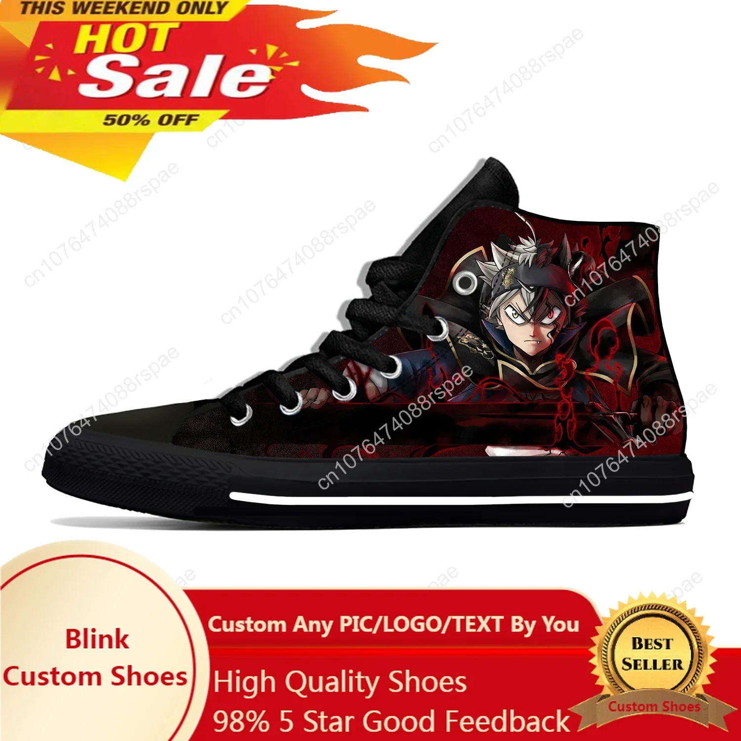 

Japanese Anime Manga Cartoon Black Clover Asta Casual Cloth Shoes High Top Lightweight Breathable 3D Print Men Women Sneakers