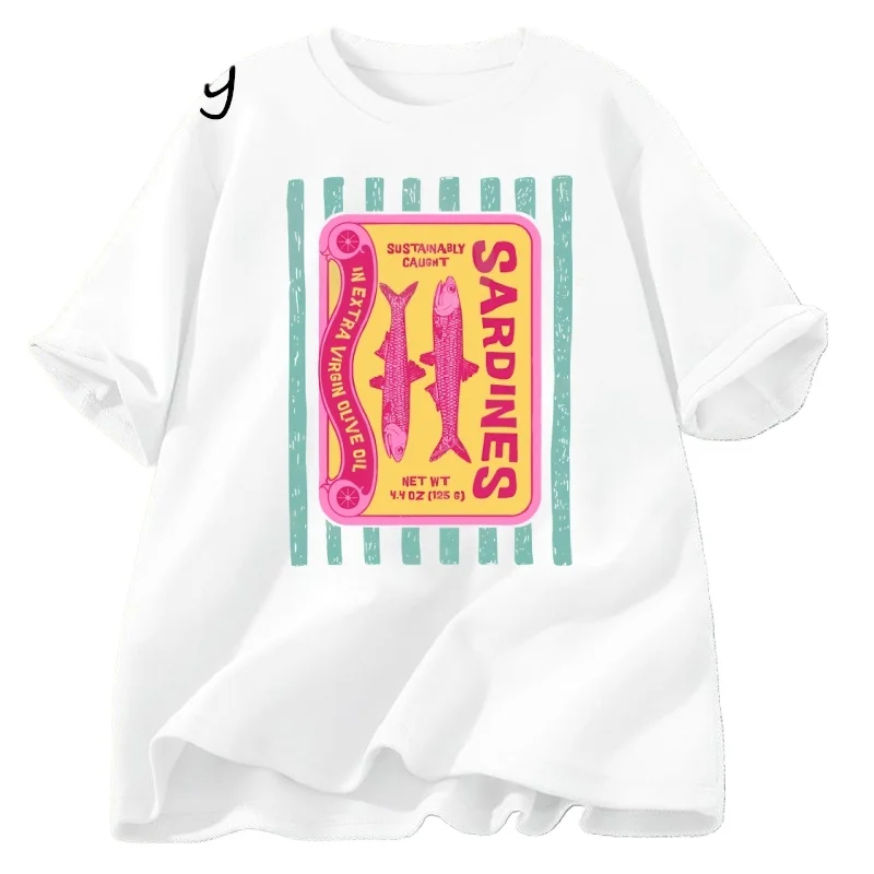 Sardines Graphic T-Shirt Retro Foodie Tee Tinned Fish Print T Shirt Coastal Summer Tee Fisherman Aesthetic Tee Clothing