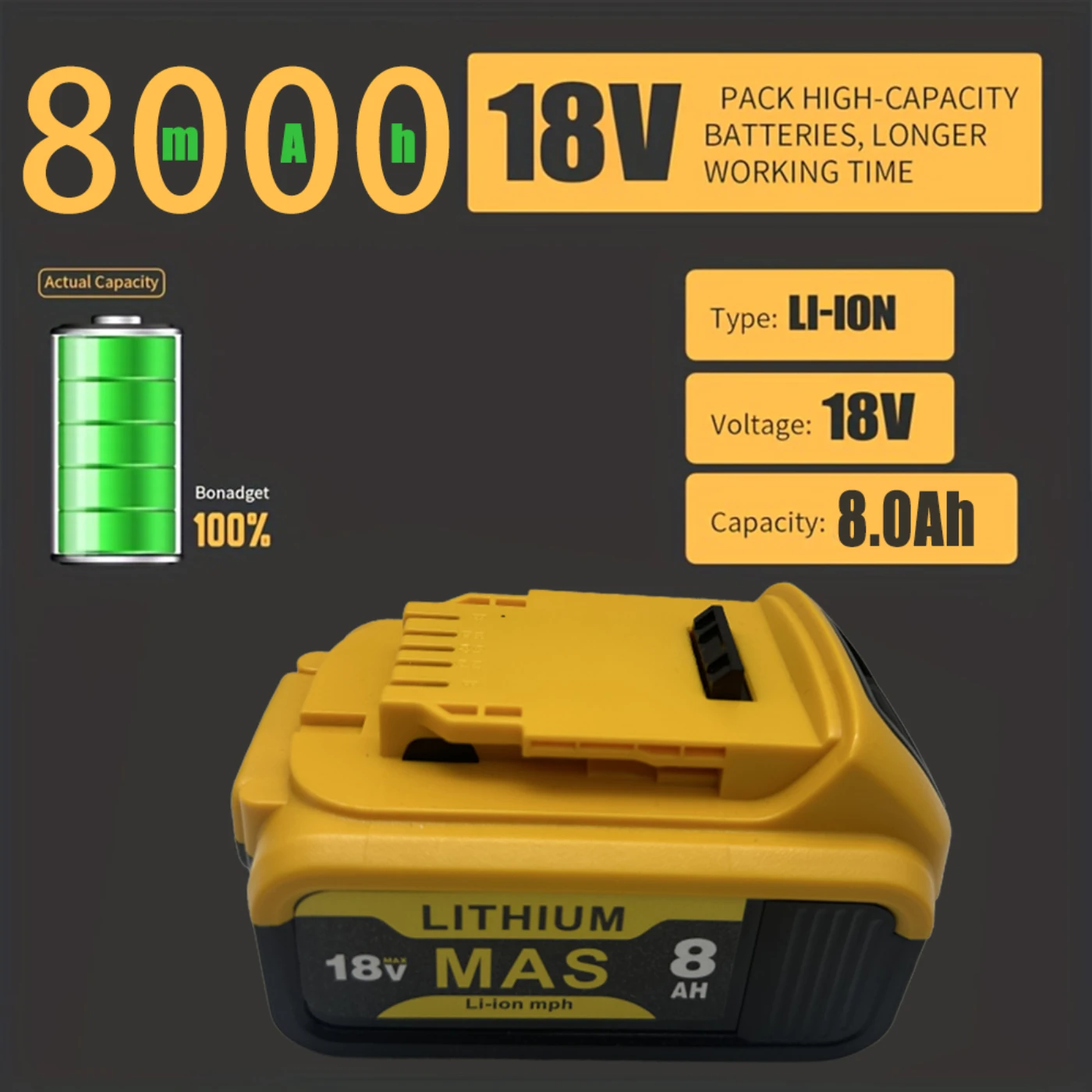 18V 8Ah ForDewalt DCB200 alta qualidade DCB184 Li-lon compatível com baterias DeWalt DCB182 DCB180 XR com tela LED