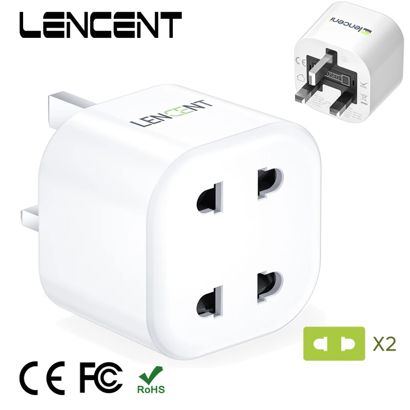 LENCENT UK 2 Pin to 3 Pin 10A Fuse Plug  Adaptor Charger  Electric Shaver Razor Adaptor Toothbrush Plug for Epilators Bathroom