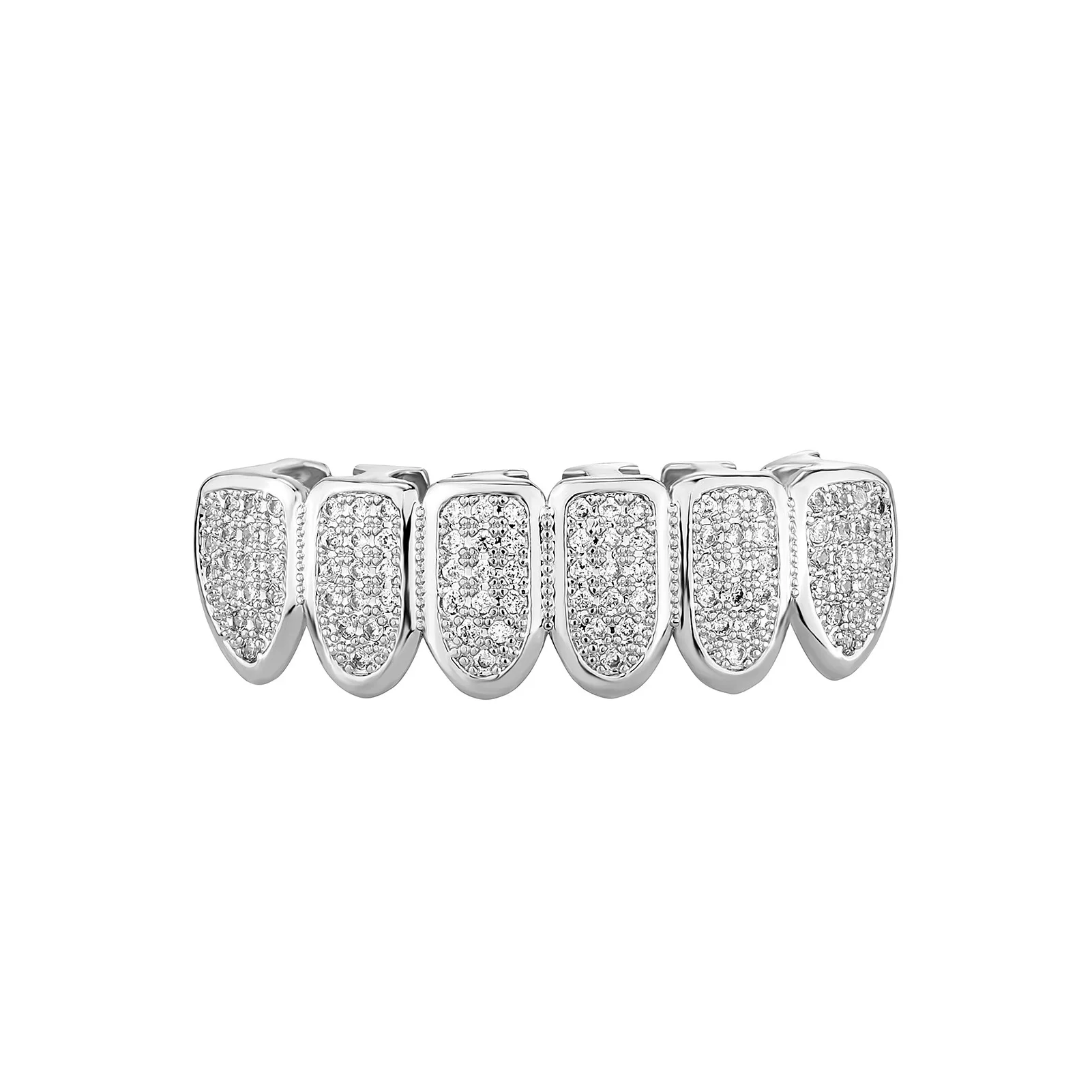 Hip Hop Full CZ Bones Teeth Grillz Caps Cubic Square zircone Iced Out Micro Pave Top & Bottom Charm Grills Set uomo donna gioielli